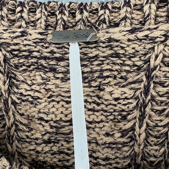 Free People Sweater Brown Cable Knit Contrasting browns scoop neck boho small - Picture 6 of 13